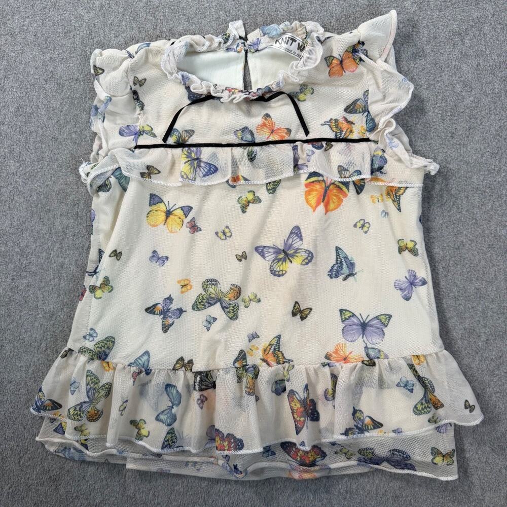 Knit Works Girls Butterfly Mesh Top Size XXS 4/5 Ruffle Collar Peplum Sleeveless